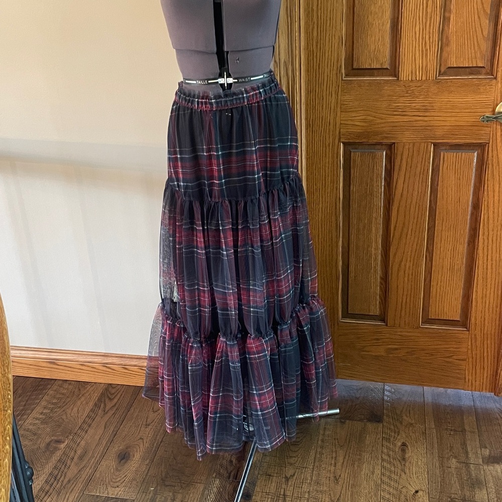 Tartan Plaid Tulle Maxi Skirt size L